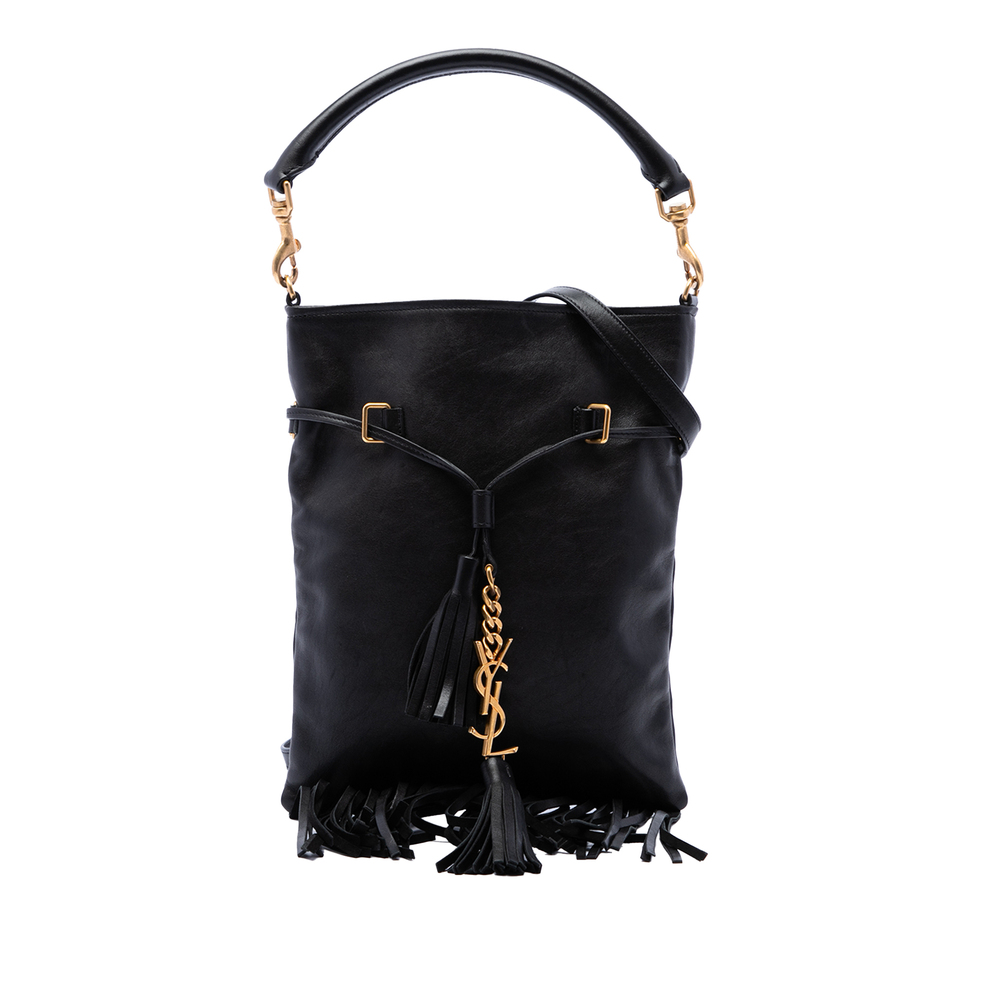 Pre-Loved Saint Laurent Small Leather Fringe Flat Bucket Bag